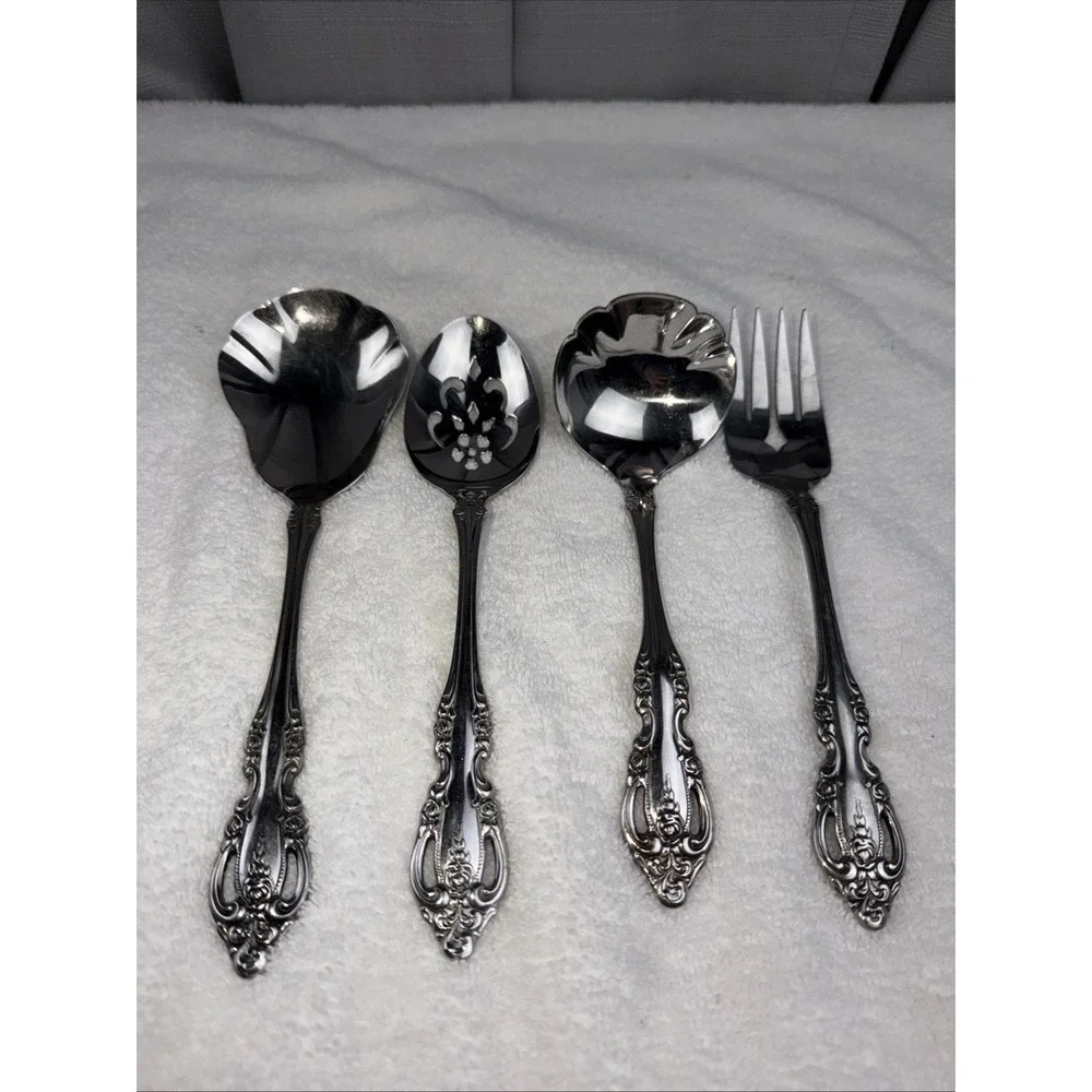 Oneida Community Brahms Lot of 4 Serving Pieces Sauce Ladle Fork Shell Stainless